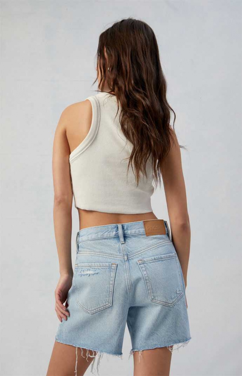 Pantalones PacSun Eco Light Indigo Ripped High Waisted Relaxed Jorts Mujer Indigo | GBSQI1094