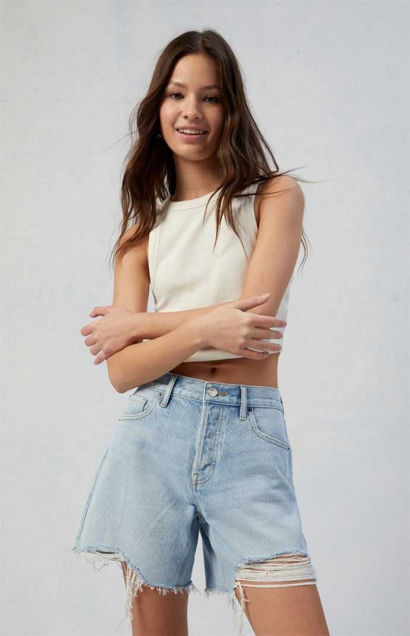 Pantalones PacSun Eco Light Indigo Ripped High Waisted Relaxed Jorts Mujer Indigo | GBSQI1094