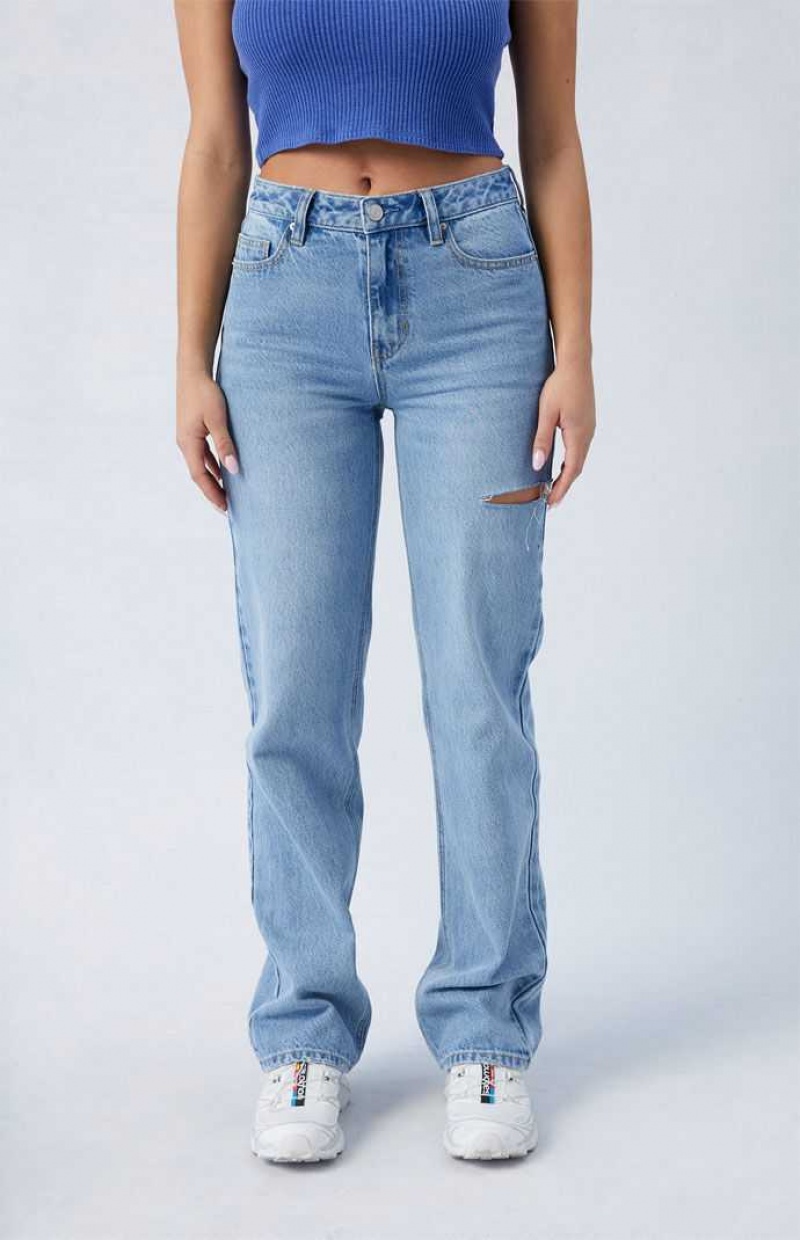 Pantalones PacSun Eco Light Indigo Ripped Millie Mid Rise '90s Boyfriend Mujer Indigo | MBTWS0318