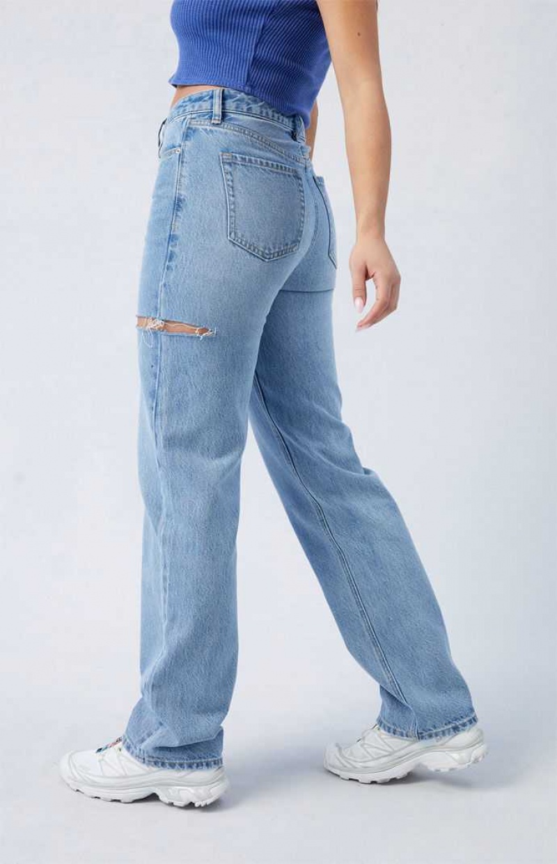 Pantalones PacSun Eco Light Indigo Ripped Millie Mid Rise '90s Boyfriend Mujer Indigo | MBTWS0318