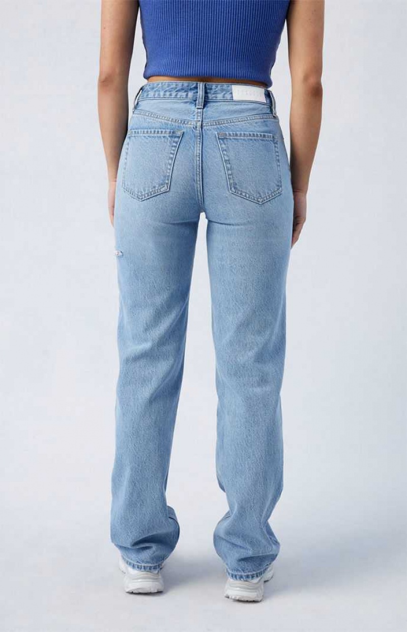 Pantalones PacSun Eco Light Indigo Ripped Millie Mid Rise '90s Boyfriend Mujer Indigo | MBTWS0318