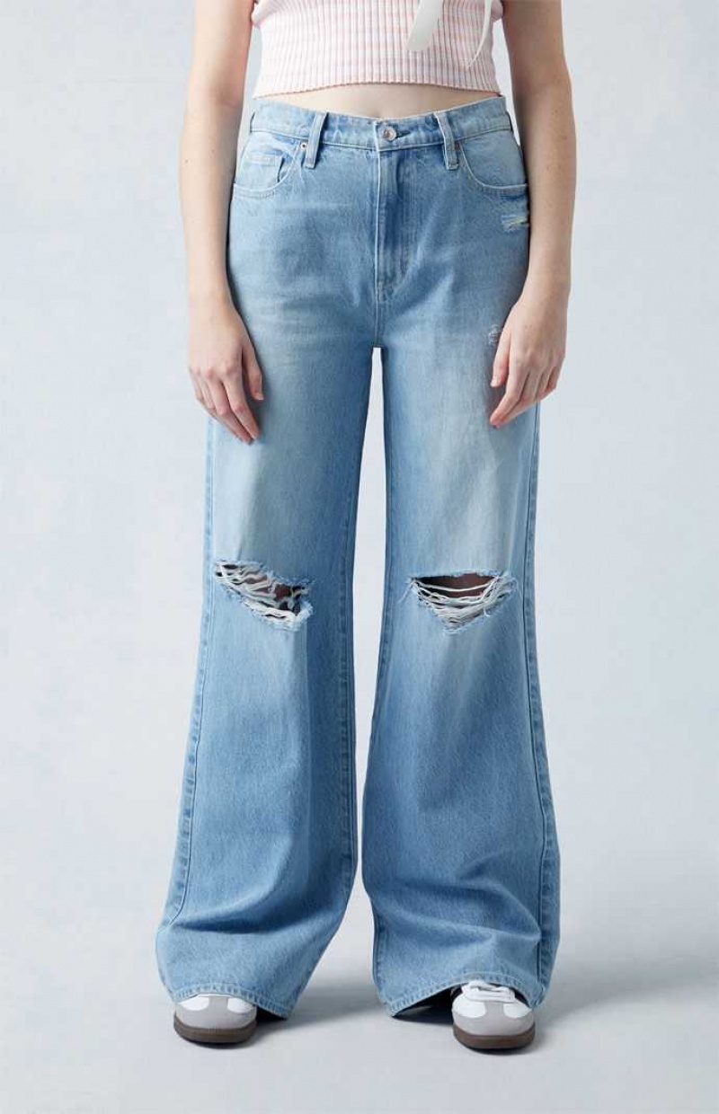 Pantalones PacSun Eco Light Indigo Ripped Mid Rise gy Mujer Indigo | NAZFE1430