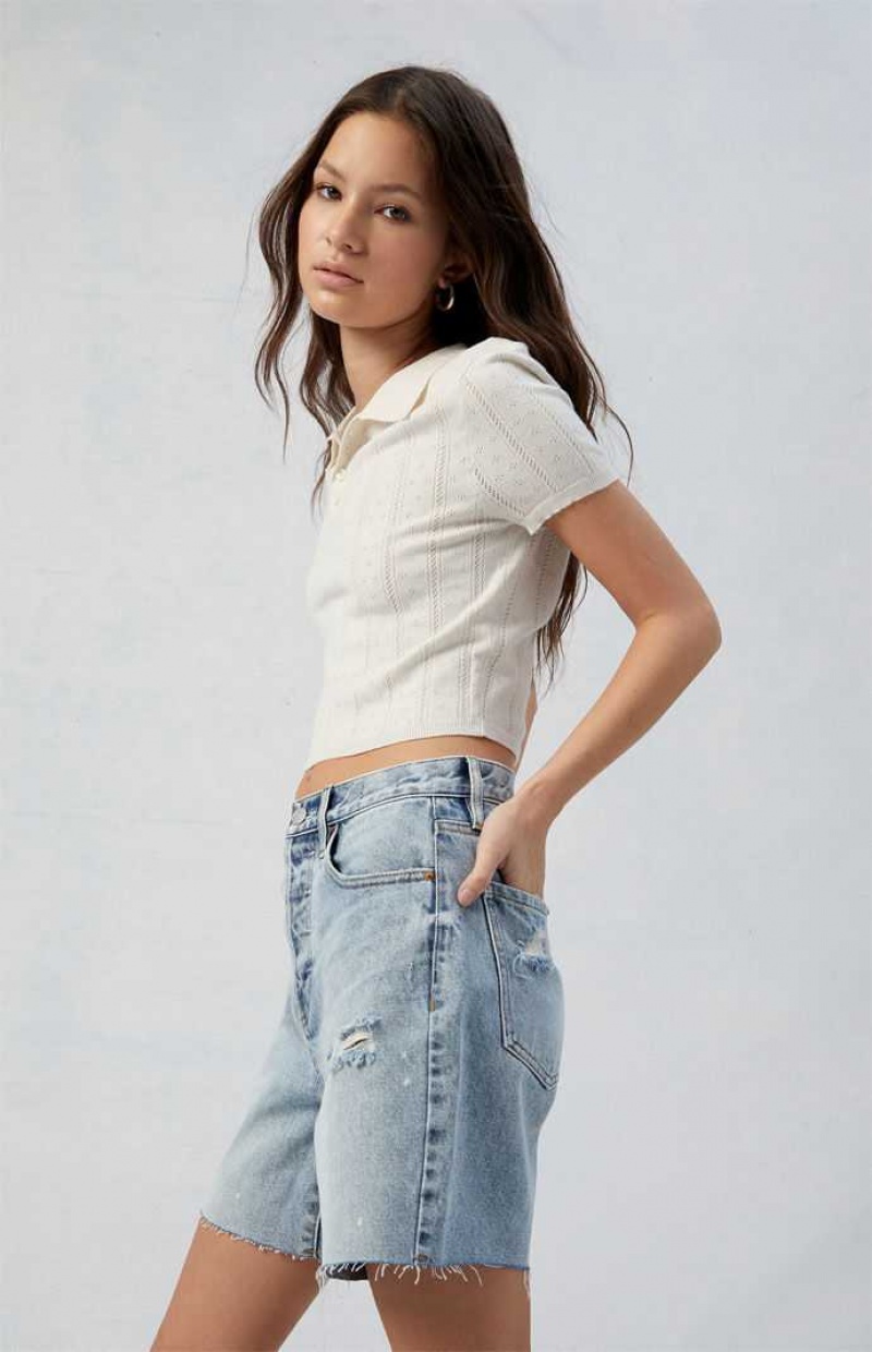 Pantalones PacSun Eco Light Indigo Ripped Denim Dad Jorts Mujer Indigo | CFYQX0548