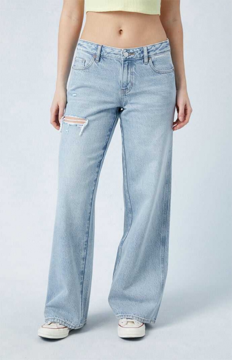 Pantalones PacSun Eco Light Indigo Ripped Low Rise gy Mujer Indigo | QIDRN2806