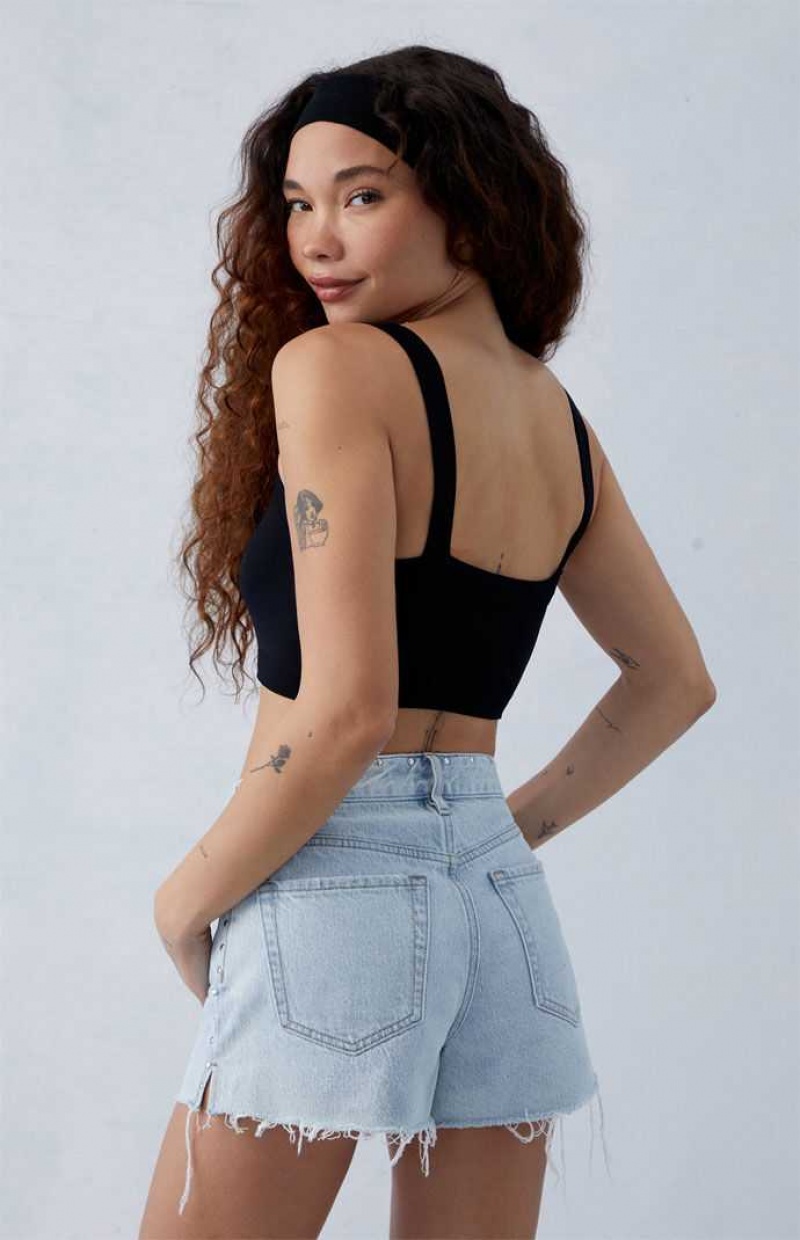 Pantalones PacSun Eco Light Indigo Ripped Studded High Waisted Denim Festival Mujer Indigo | AHXPU0319