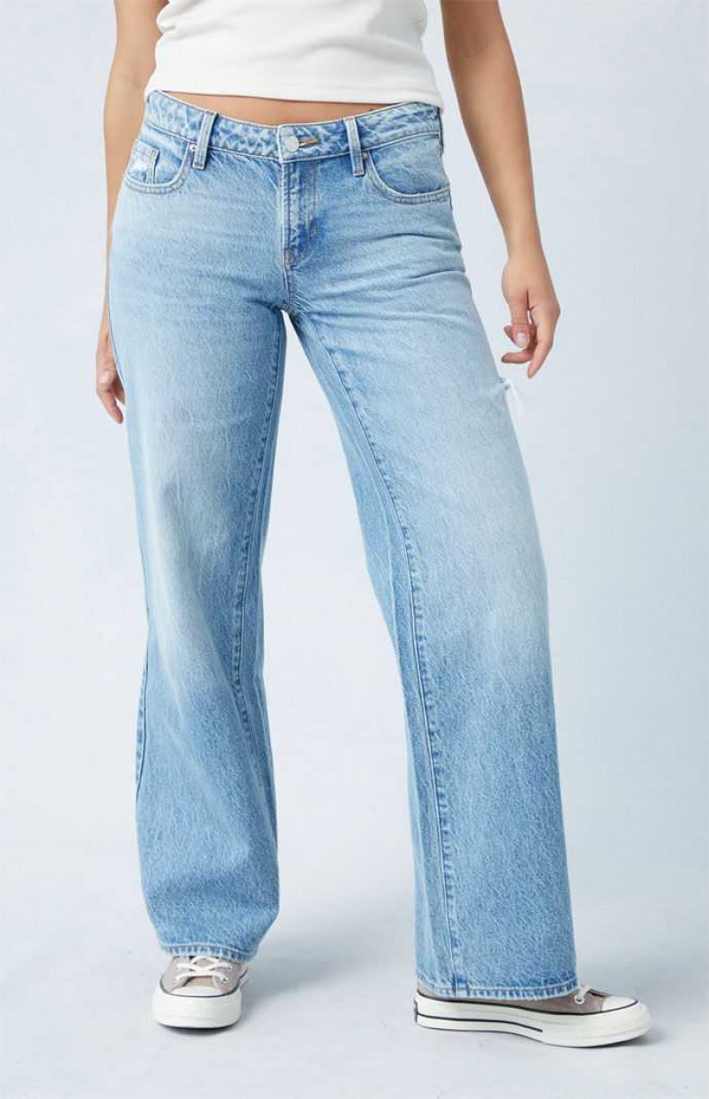 Pantalones PacSun Eco Light Indigo Side Slit Low Rise Anchos Leg Mujer Indigo Oscuro | HPFXG8459