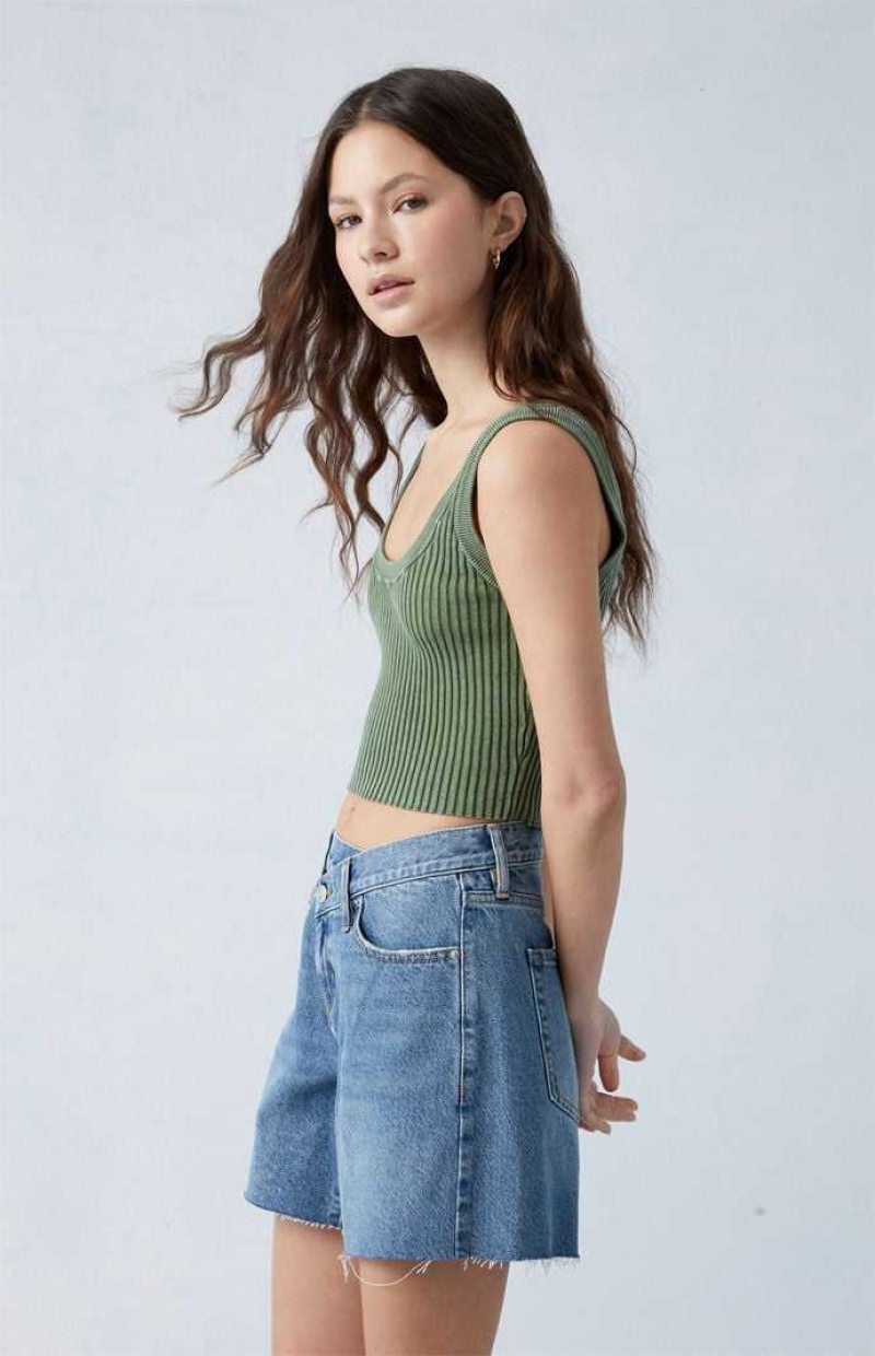 Pantalones PacSun Eco Medium Indigo Asymmetrical High Waisted Relaxed Jorts Mujer Indigo | TURSL7412