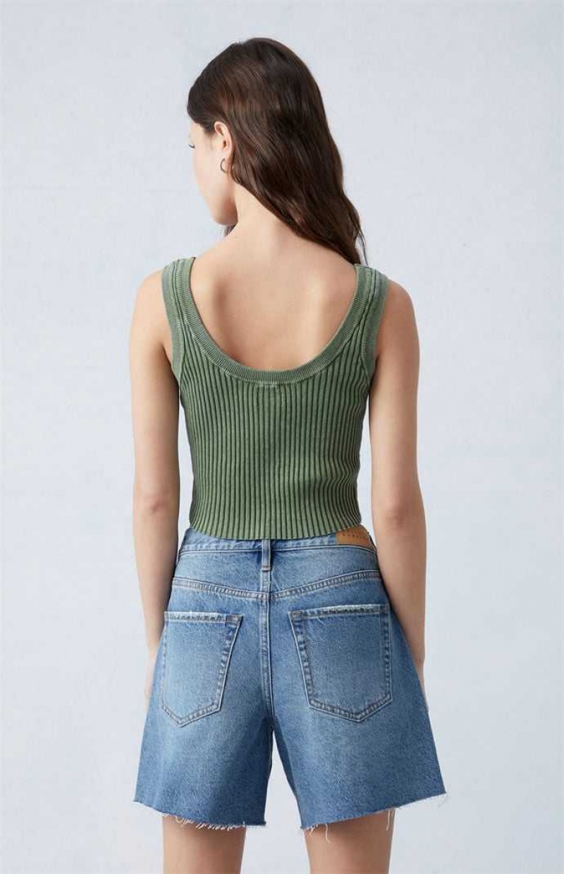 Pantalones PacSun Eco Medium Indigo Asymmetrical High Waisted Relaxed Jorts Mujer Indigo | TURSL7412