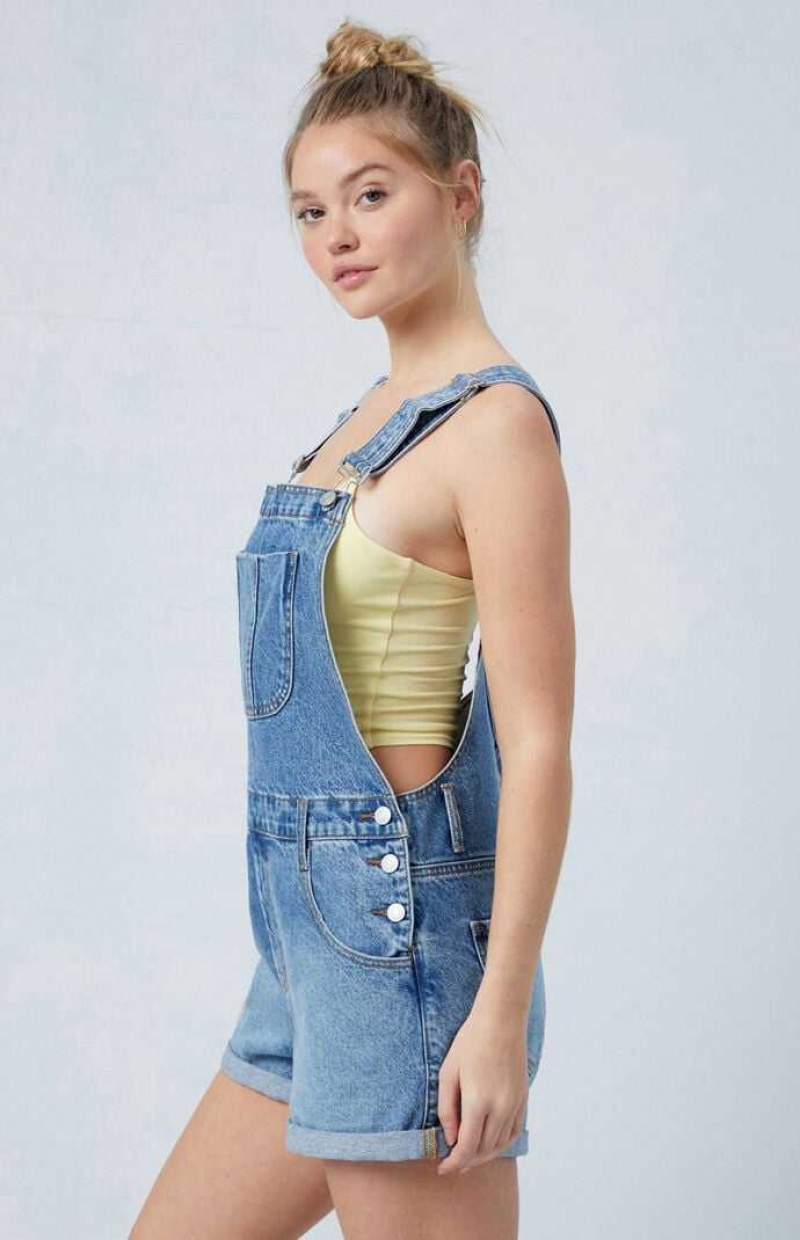 Pantalones PacSun Eco Medium Indigo Denim Corta Overalls Mujer Blancas | VICGM9416