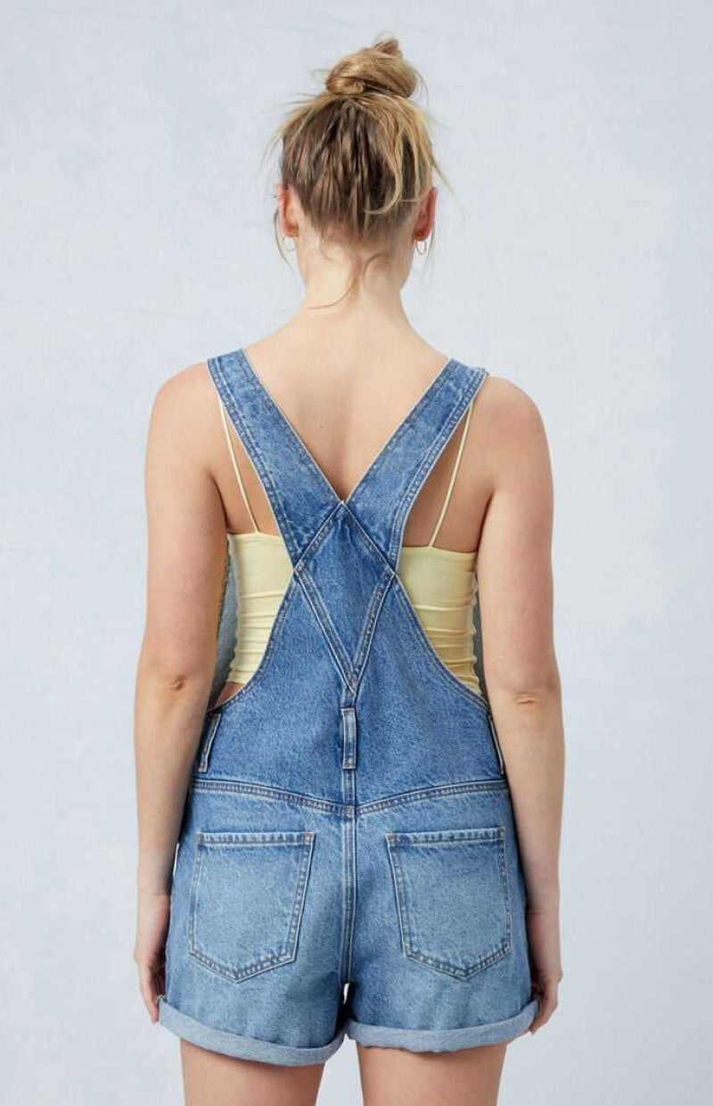 Pantalones PacSun Eco Medium Indigo Denim Corta Overalls Mujer Blancas | VICGM9416