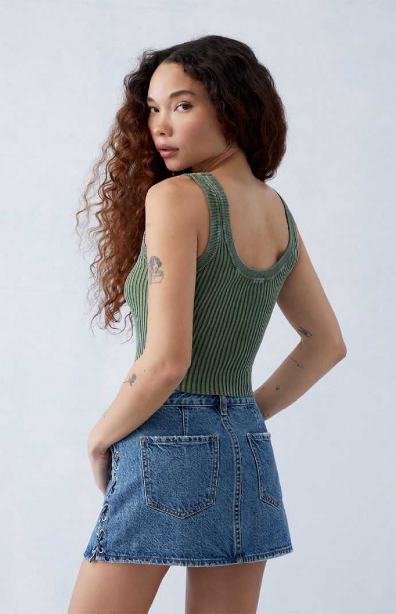 Pantalones PacSun Eco Medium Indigo Encaje-Up Low Rise Denim Mini Skirt Mujer Indigo | BSUNO0312