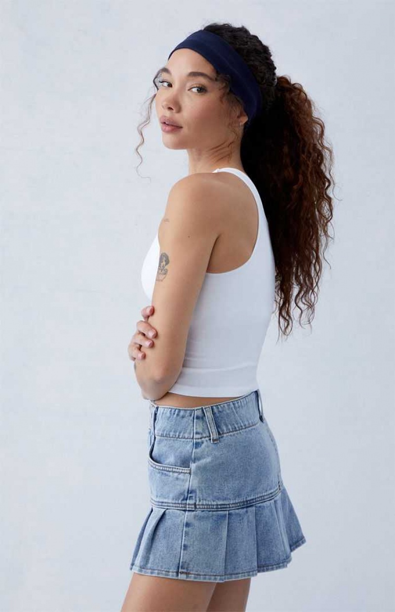 Pantalones PacSun Eco Medium Indigo Plisado Low Rise Denim Mini Skirt Mujer Indigo | CHZQE8649