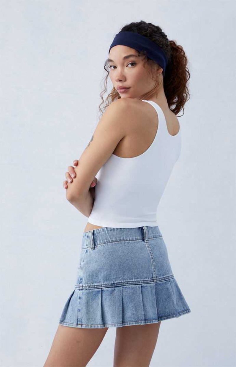 Pantalones PacSun Eco Medium Indigo Plisado Low Rise Denim Mini Skirt Mujer Indigo | CHZQE8649