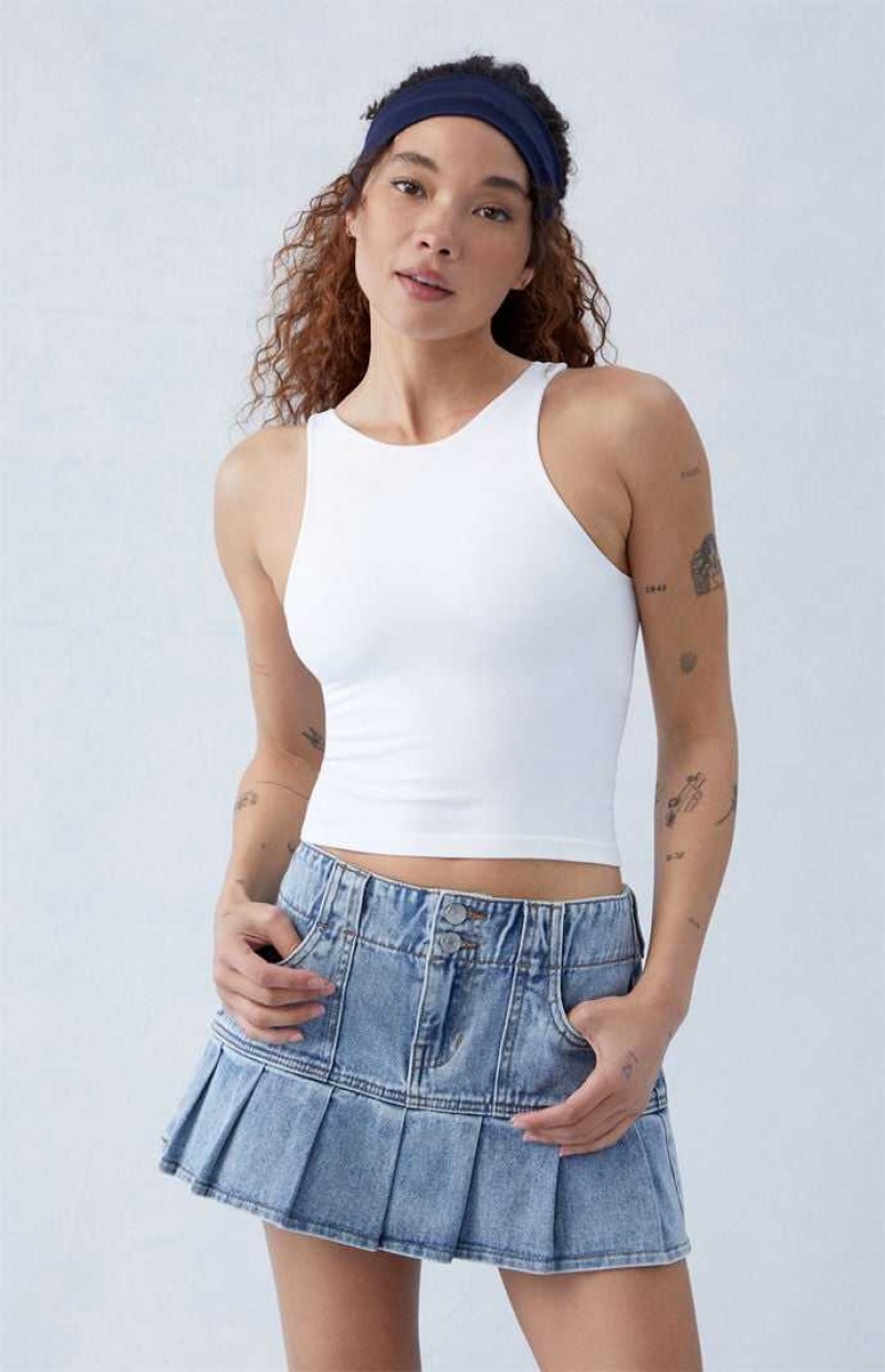 Pantalones PacSun Eco Medium Indigo Plisado Low Rise Denim Mini Skirt Mujer Indigo | CHZQE8649