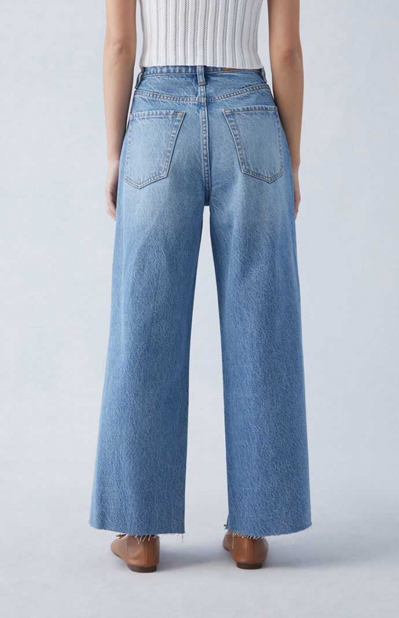 Pantalones PacSun Eco Medium Indigo Ripped Cropped Anchos Leg Mujer Indigo | NAHCQ7480