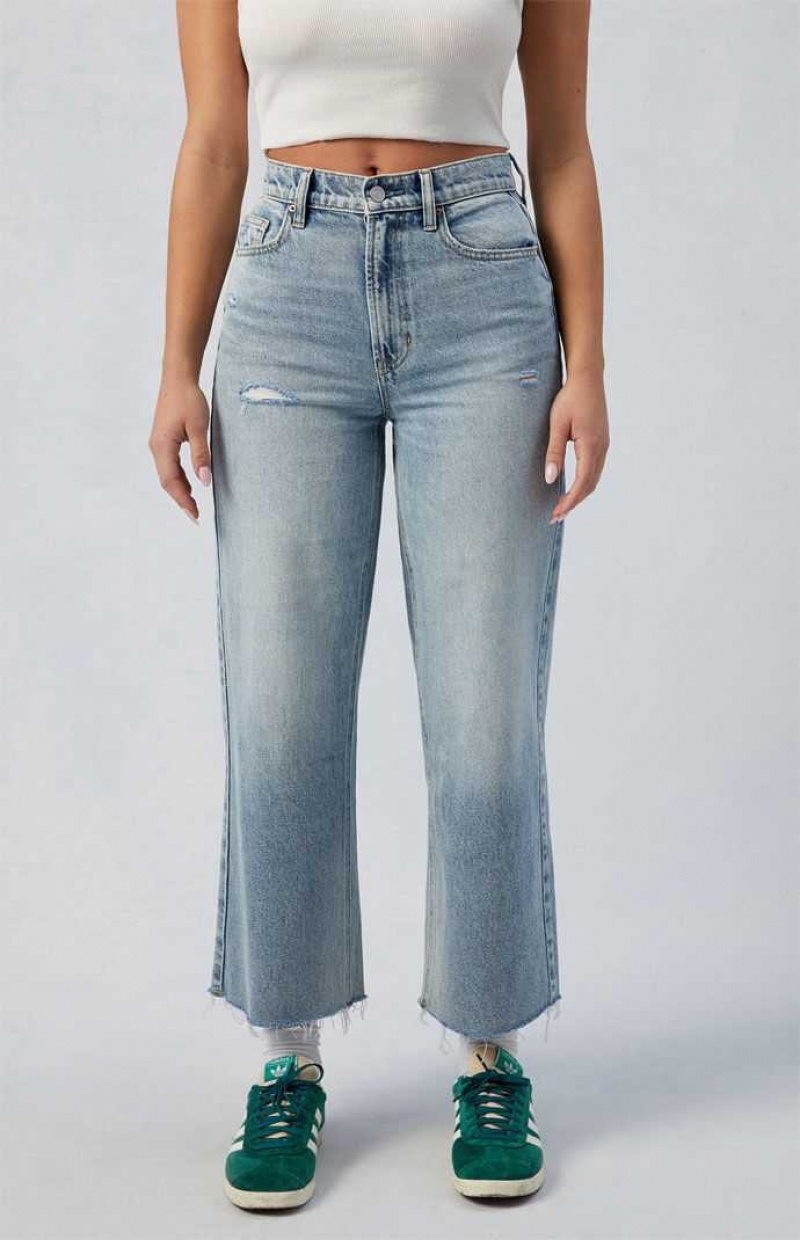 Pantalones PacSun Eco Medium Indigo Ripped Nora Cropped Anchos Leg Mujer Indigo | DAGBN6548