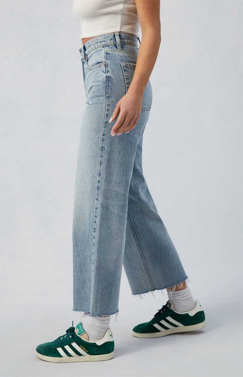 Pantalones PacSun Eco Medium Indigo Ripped Nora Cropped Anchos Leg Mujer Indigo | DAGBN6548