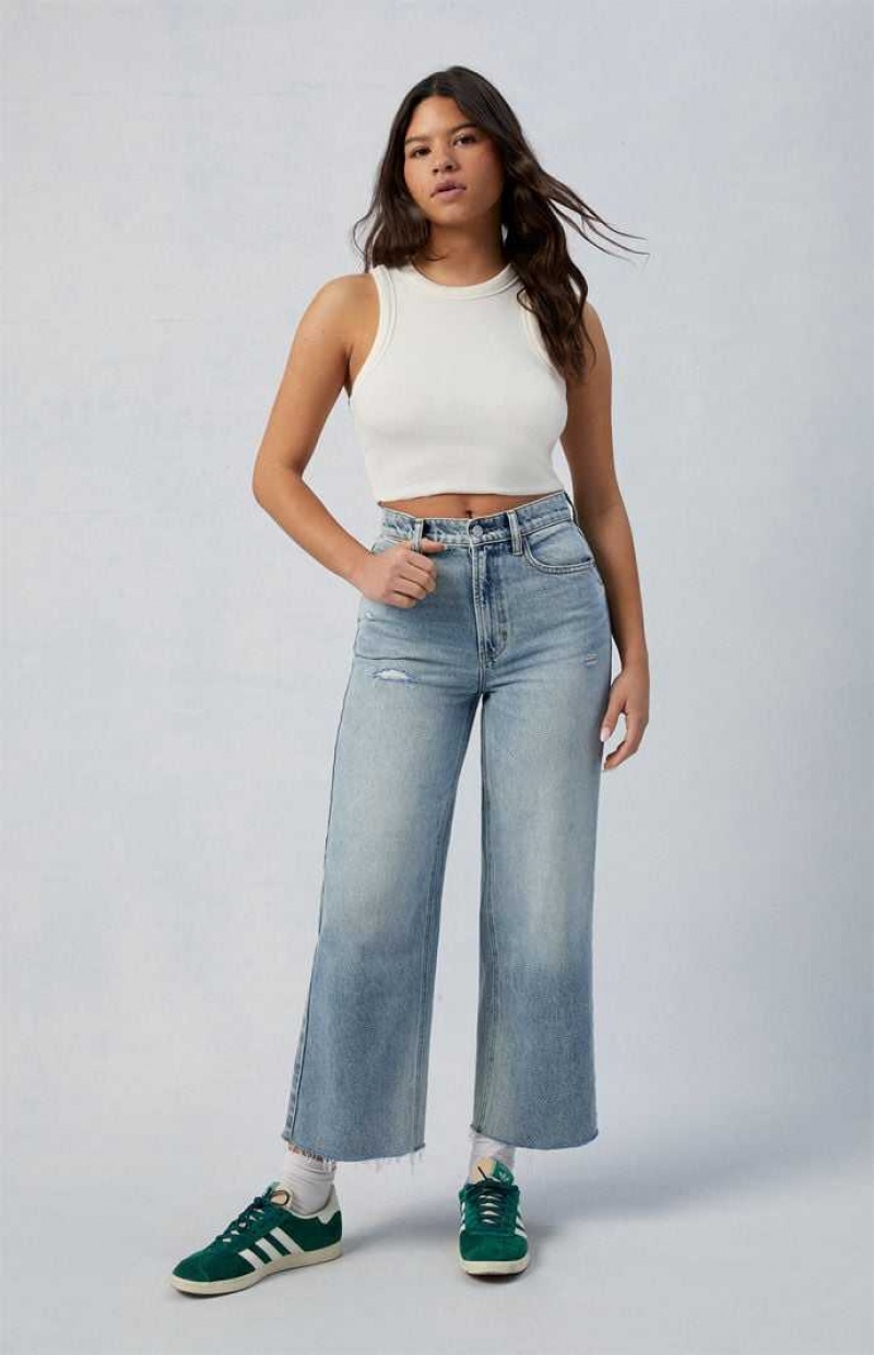 Pantalones PacSun Eco Medium Indigo Ripped Nora Cropped Anchos Leg Mujer Indigo | DAGBN6548