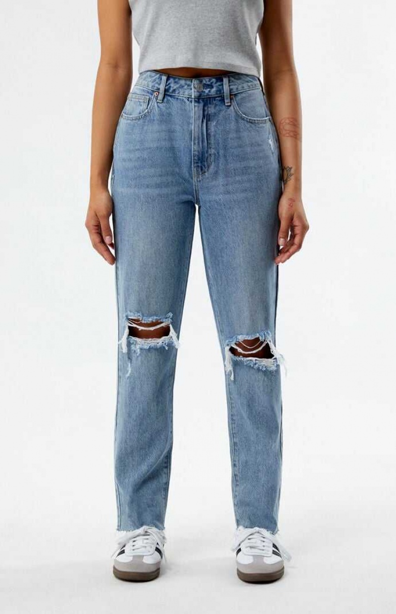 Pantalones PacSun Eco Medium Indigo Ripped Mom Mujer Indigo | SDPNO8752