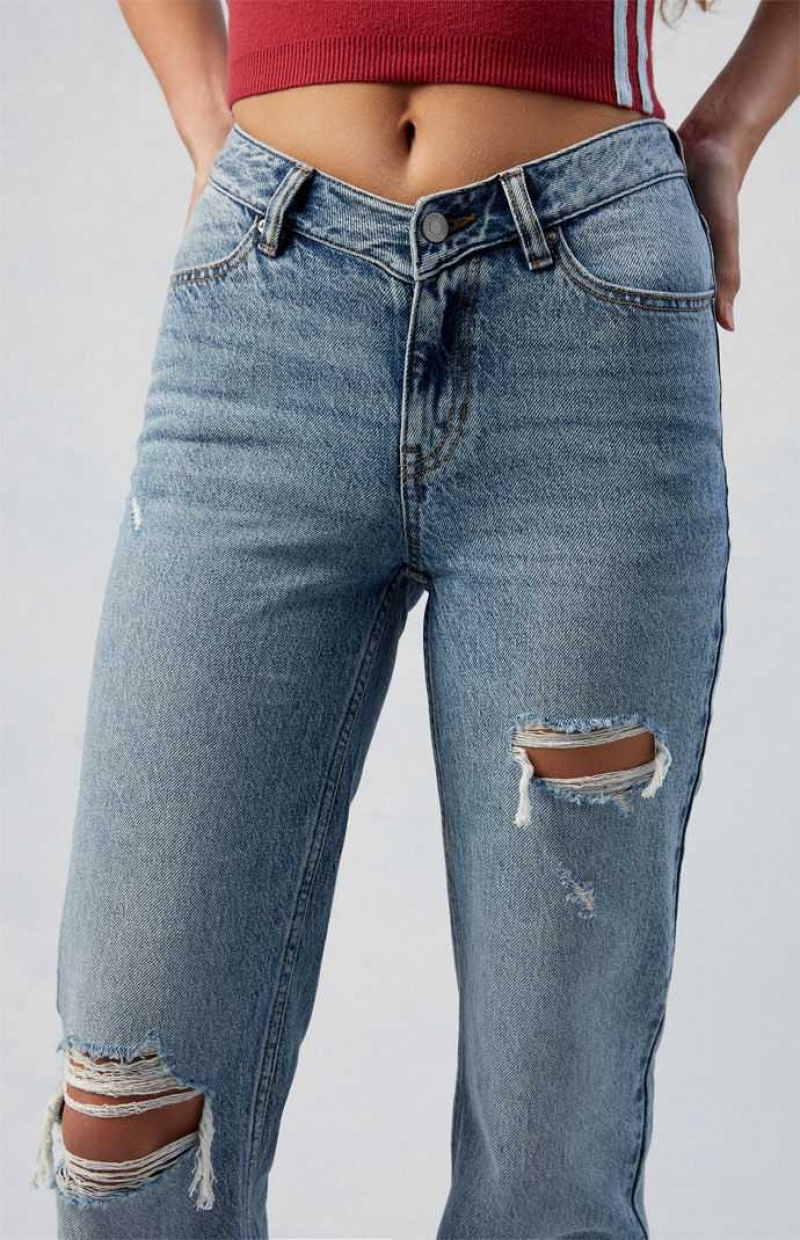 Pantalones PacSun Eco Medium Indigo Ripped V Dip '90s Boyfriend Mujer Indigo | QHJIM9142