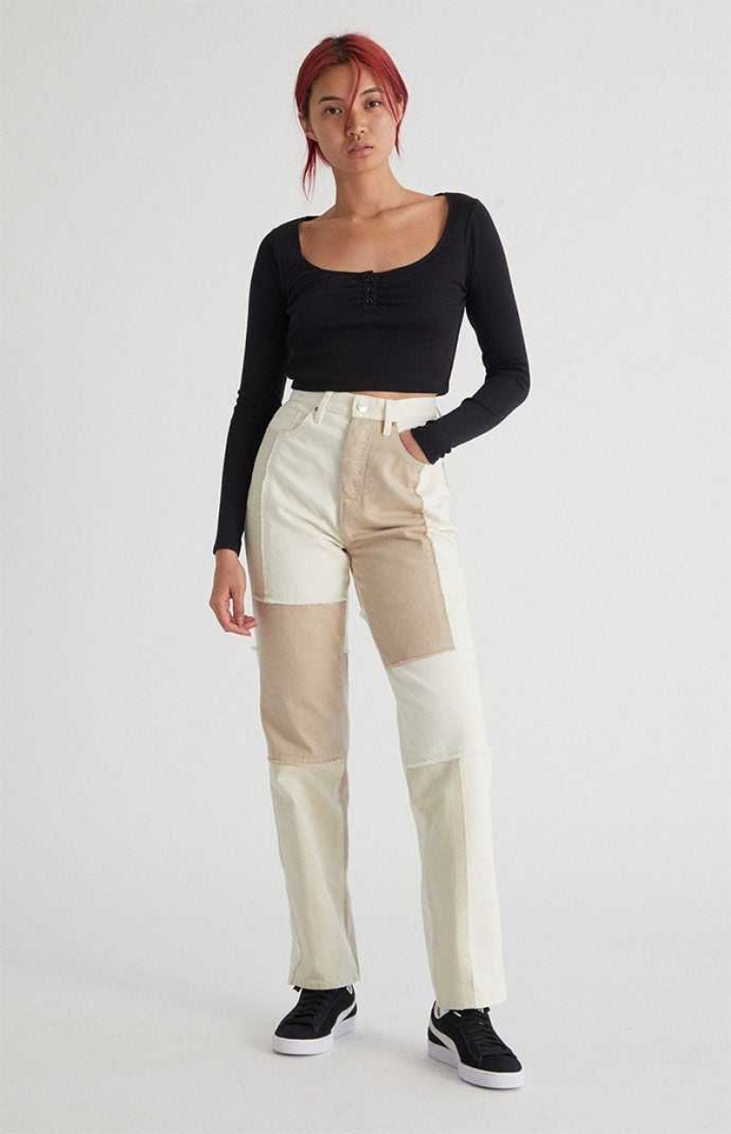 Pantalones PacSun Eco Off White Patchwork Dad Mujer Blancas | PGFEC5293