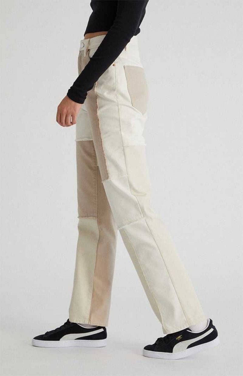 Pantalones PacSun Eco Off White Patchwork Dad Mujer Blancas | PGFEC5293