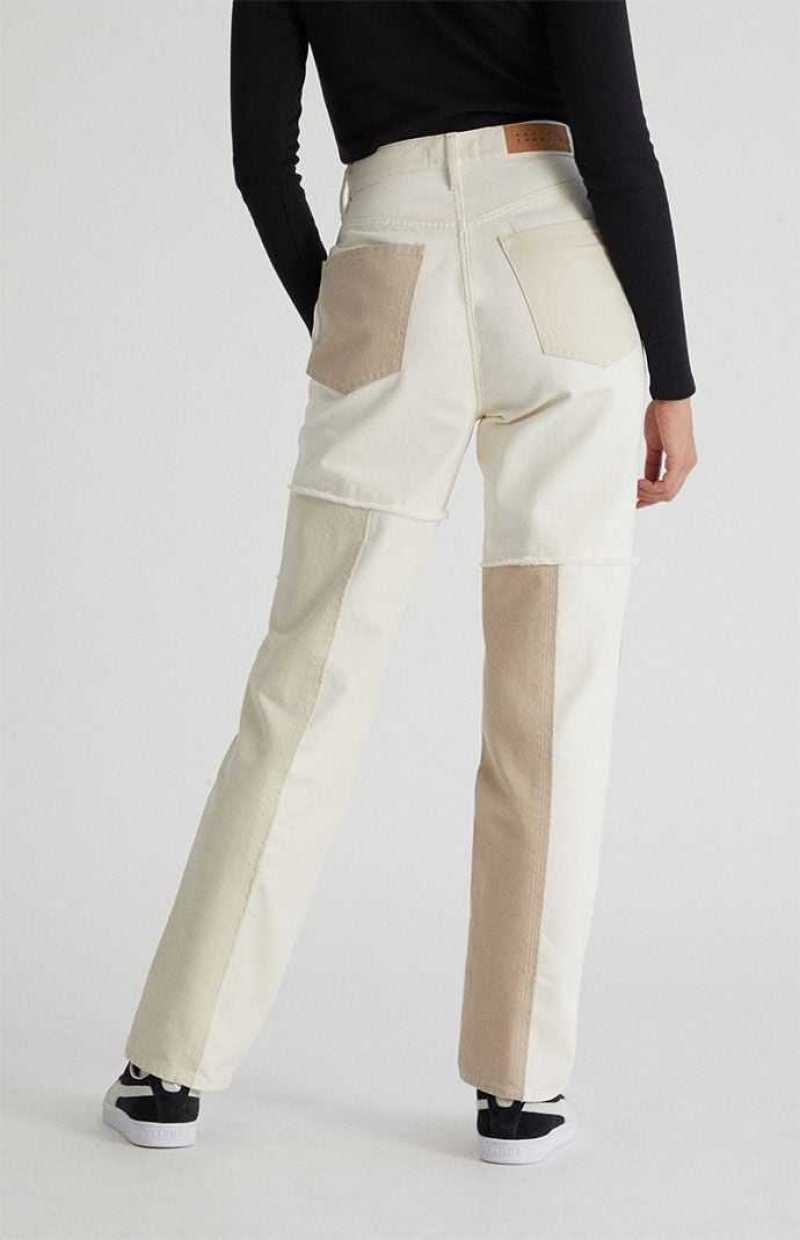 Pantalones PacSun Eco Off White Patchwork Dad Mujer Blancas | PGFEC5293