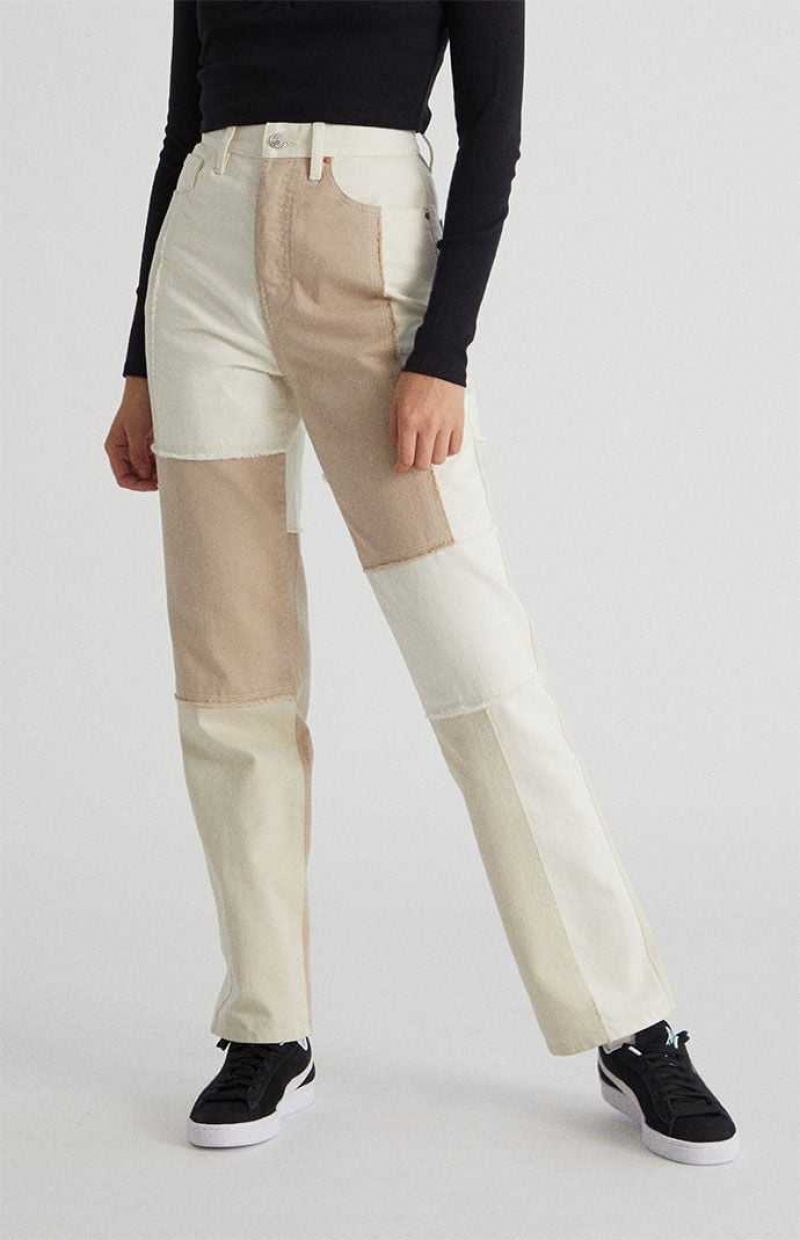 Pantalones PacSun Eco Off White Patchwork Dad Mujer Blancas | PGFEC5293