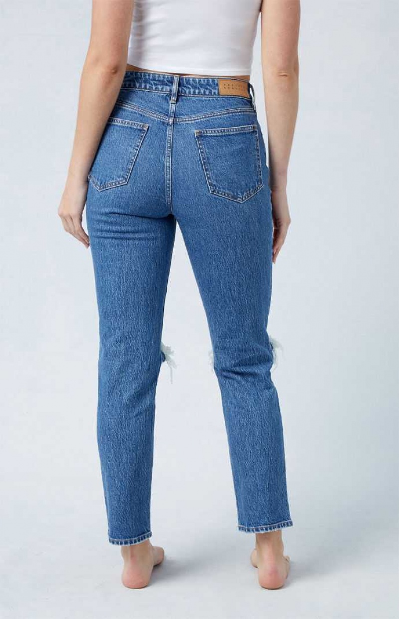 Pantalones PacSun Eco Stretch Dark Indigo Ripped Mom Mujer Indigo | ISXOK9071