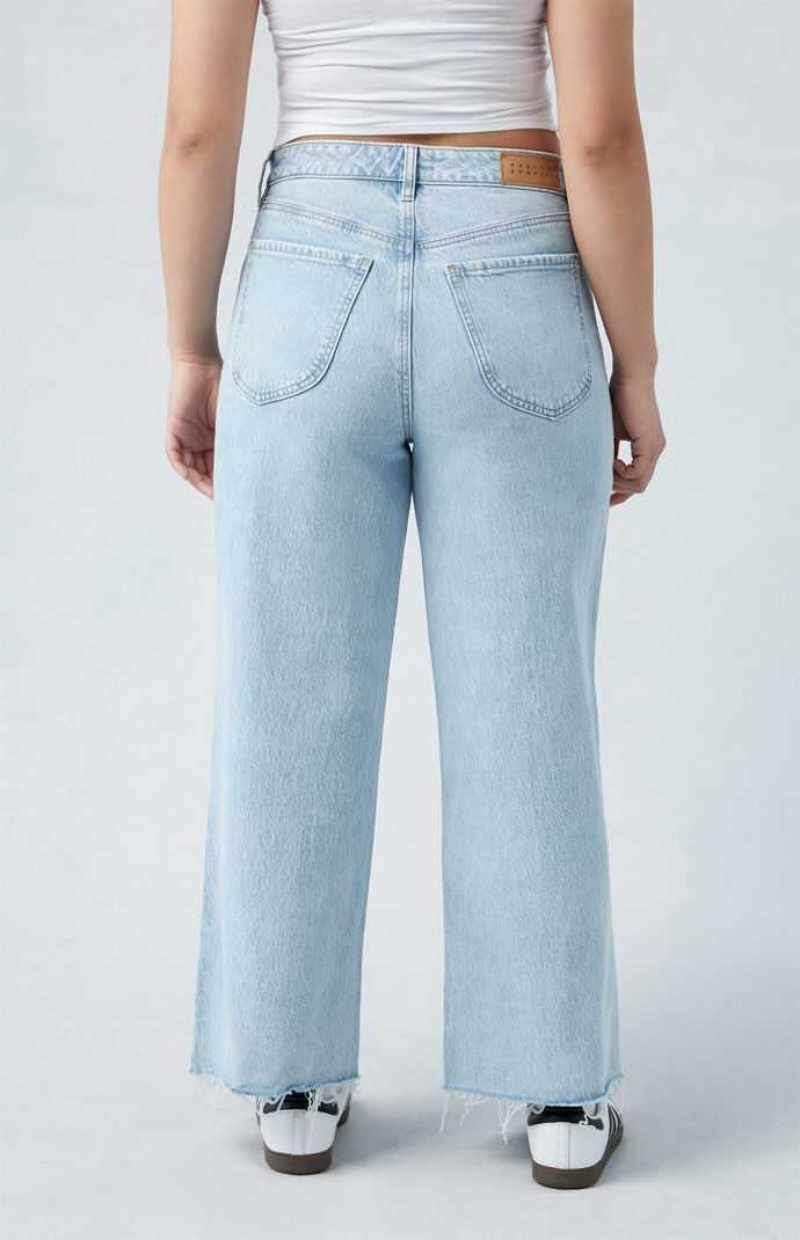 Pantalones PacSun Eco Stretch Light Indigo Curve Cropped Anchos Leg Mujer Indigo | WERON0987