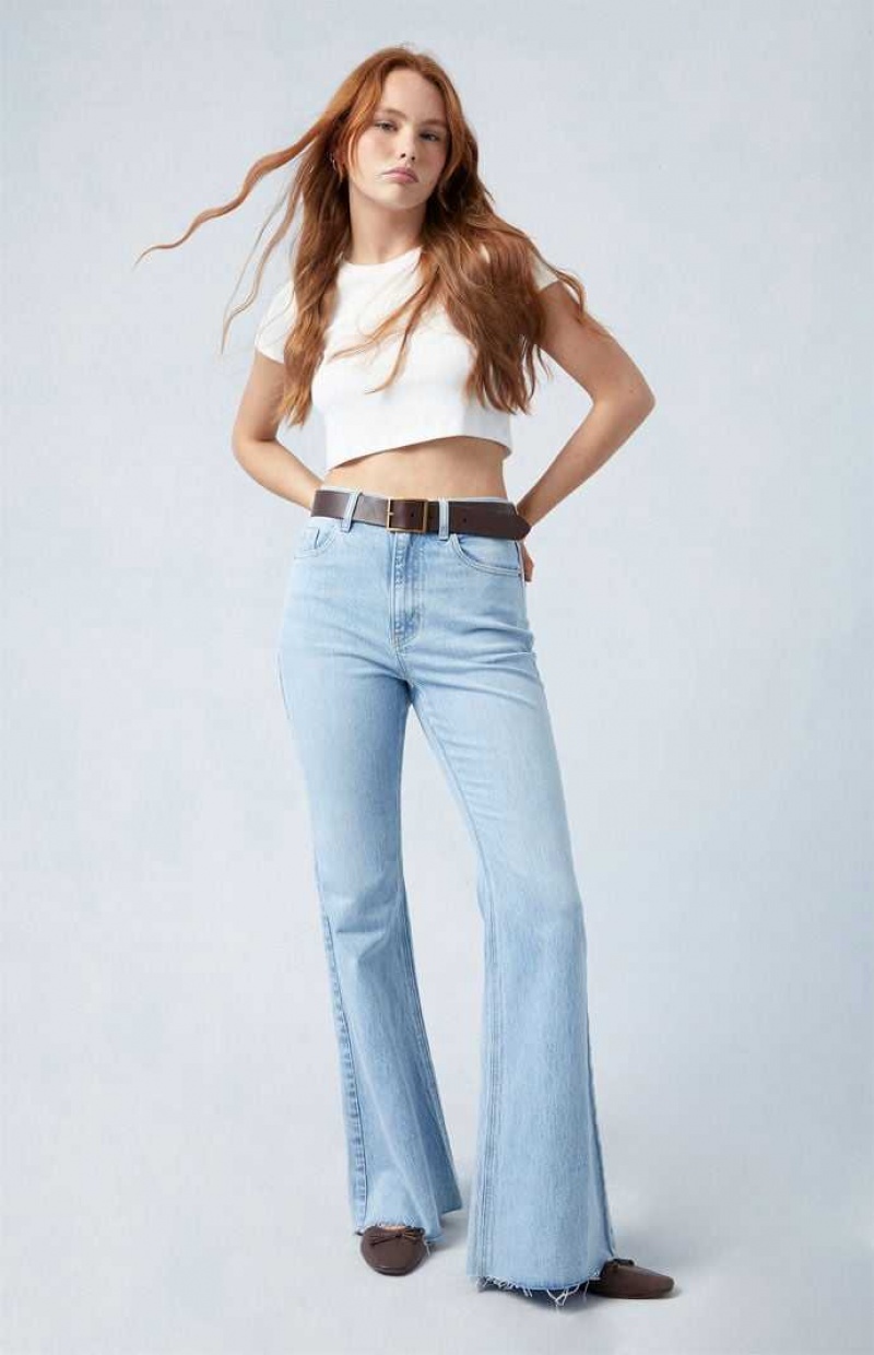 Pantalones PacSun Eco Stretch Light Indigo High Waisted Flare Mujer Indigo | JHVID7604