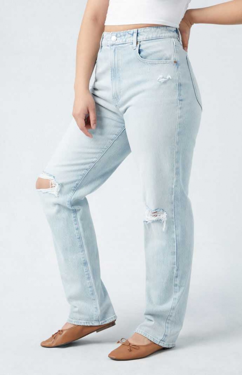 Pantalones PacSun Eco Stretch Light Indigo Ripped Curve Dad Mujer Indigo | MFGKV3481