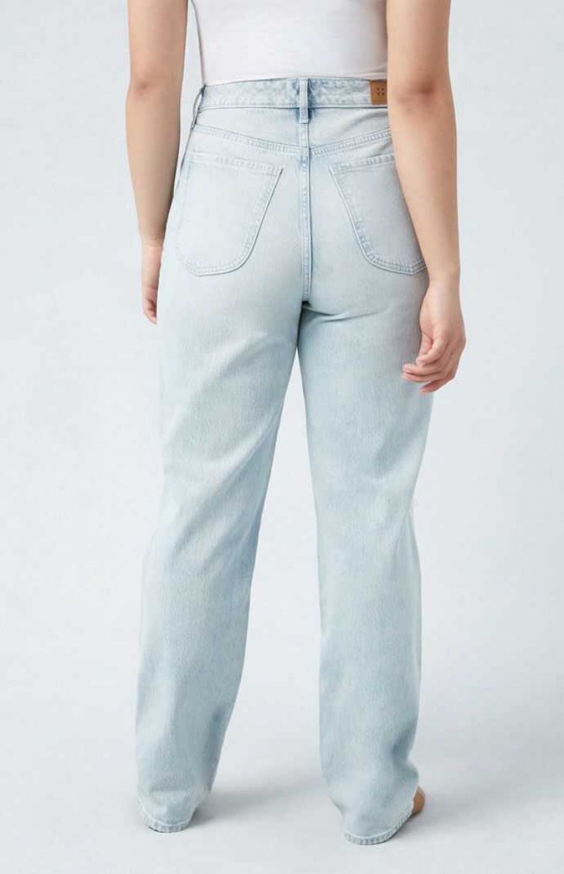 Pantalones PacSun Eco Stretch Light Indigo Ripped Curve Dad Mujer Indigo | MFGKV3481