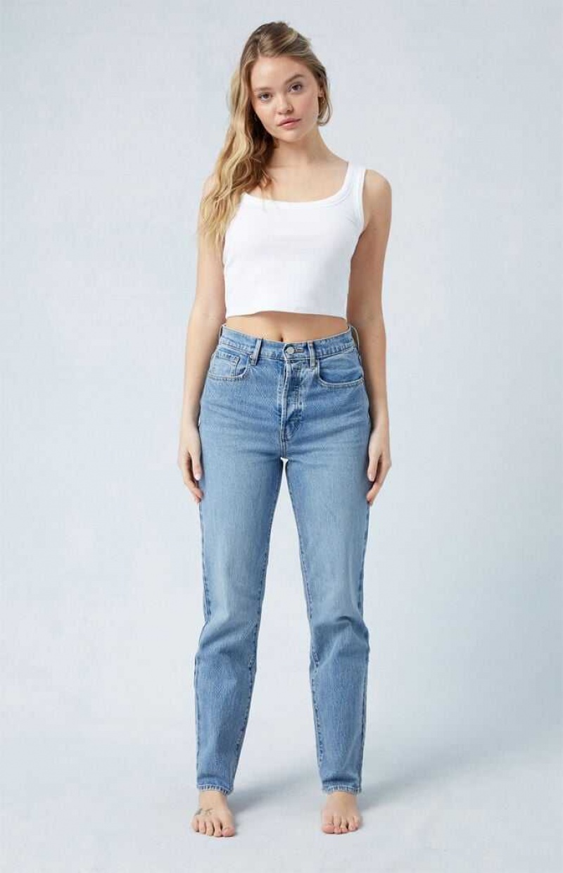 Pantalones PacSun Eco Stretch Medium Indigo Dad Mujer Indigo | IQTFU3064