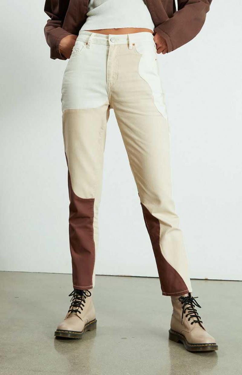 Pantalones PacSun Eco Tan & Brown Paneled Mom Mujer Marrones Marrones | TBRNP1492