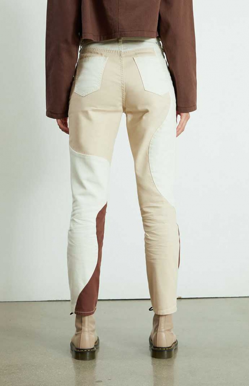 Pantalones PacSun Eco Tan & Brown Paneled Mom Mujer Marrones Marrones | TBRNP1492