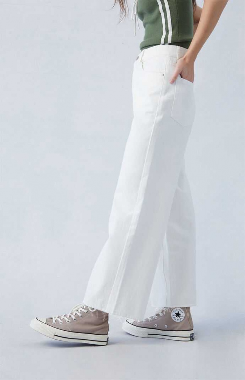 Pantalones PacSun Eco White Cropped Anchos Leg Mujer Indigo | XEJLT0537