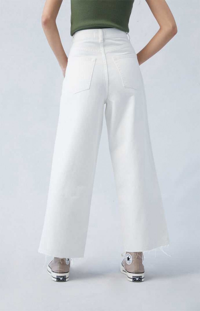 Pantalones PacSun Eco White Cropped Anchos Leg Mujer Indigo | XEJLT0537