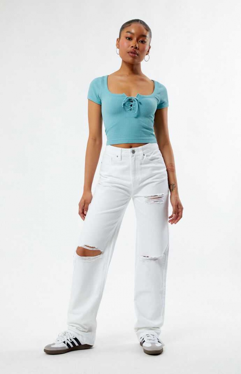 Pantalones PacSun Eco White Ripped '90s Boyfriend Mujer Blancas | HBXAW2790