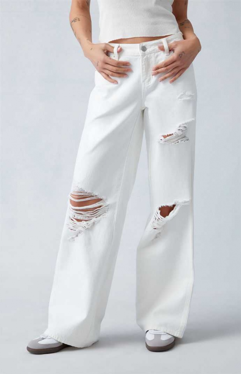 Pantalones PacSun Eco White Ripped Low Rise gy Mujer Blancas | MHDYS2073