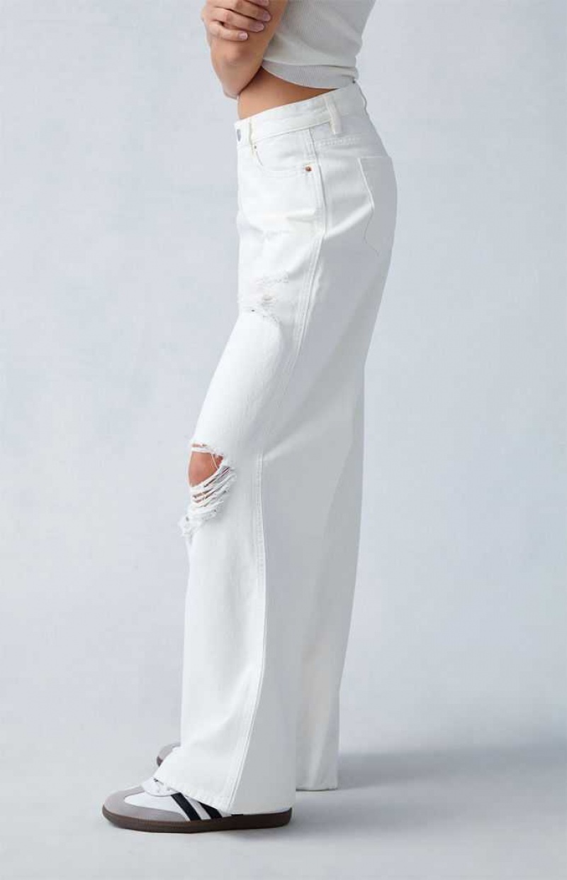 Pantalones PacSun Eco White Ripped Low Rise gy Mujer Blancas | MHDYS2073