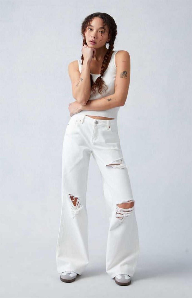 Pantalones PacSun Eco White Ripped Low Rise gy Mujer Blancas | MHDYS2073