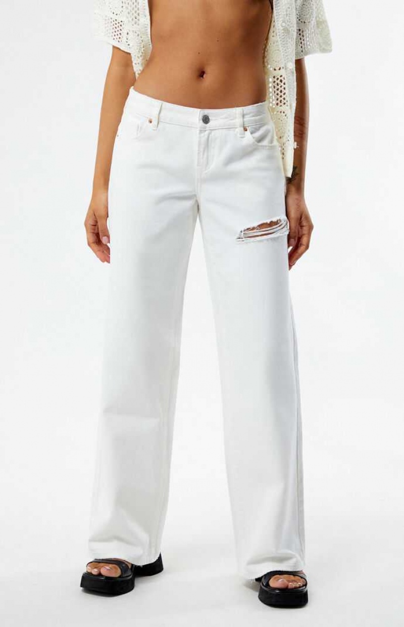 Pantalones PacSun Eco White Ripped Low Rise Anchos Leg Mujer Blancas | EIONK8347