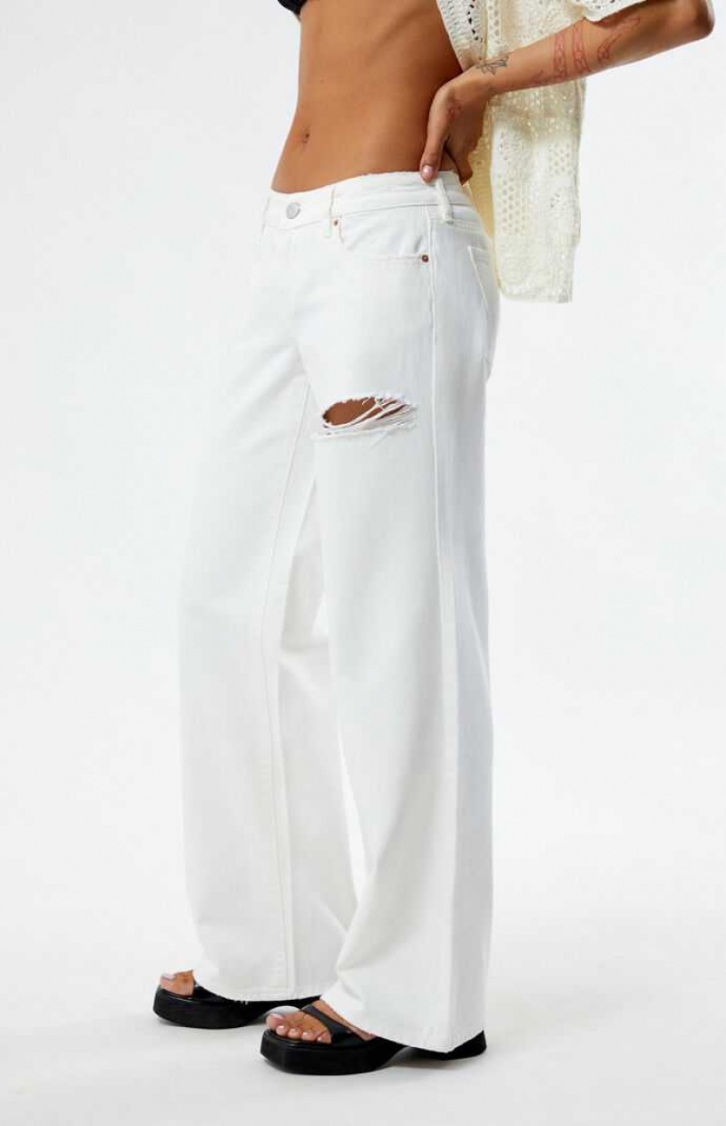 Pantalones PacSun Eco White Ripped Low Rise Anchos Leg Mujer Blancas | EIONK8347