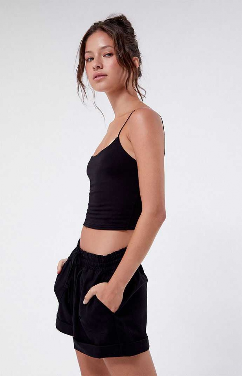 Pantalones PacSun Elastic Cintura Linen Mujer Negras | MPQCX5283