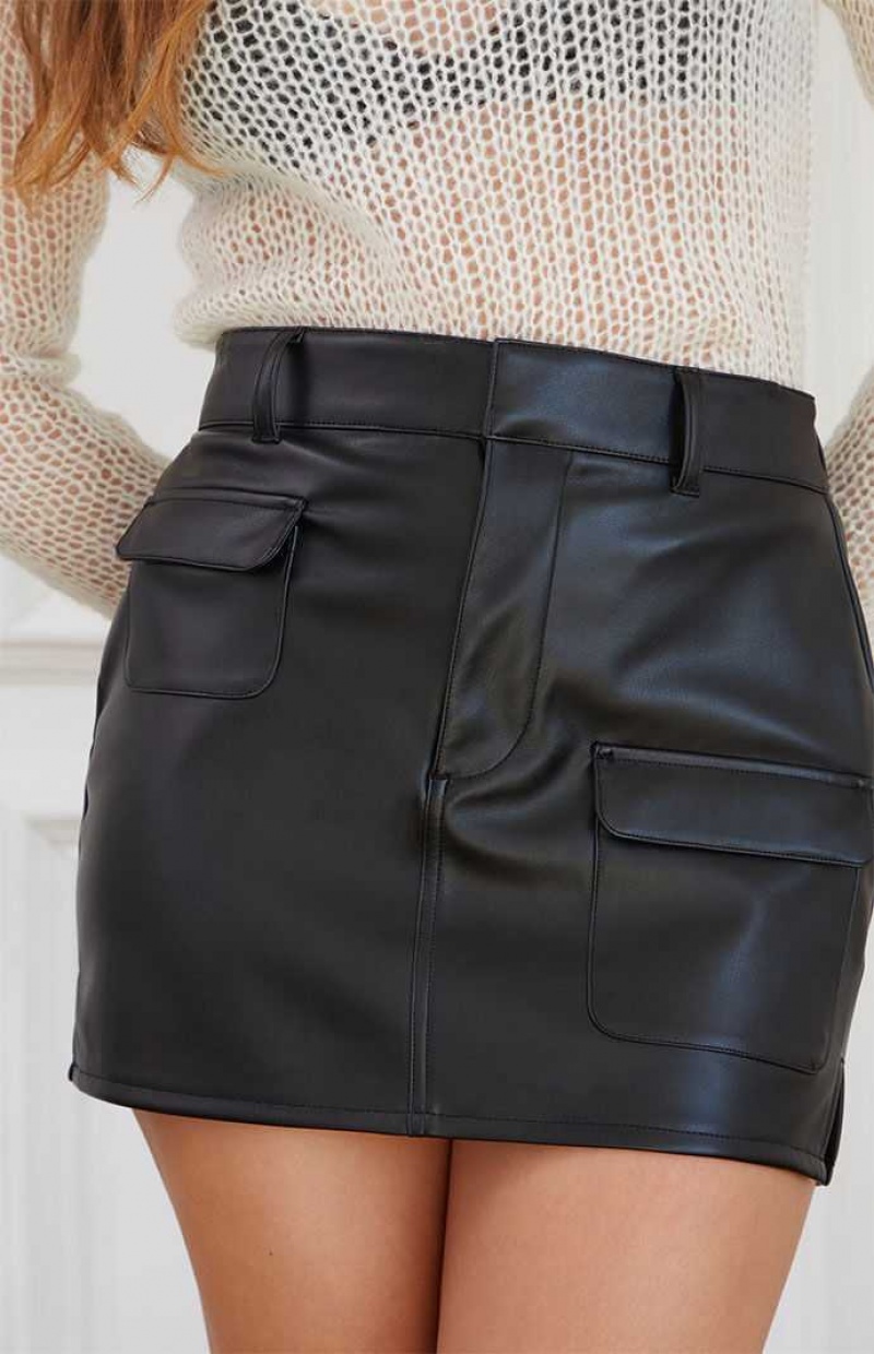 Pantalones PacSun Faux Cuero Cargo Mini Skirt Mujer Negras | BRHQZ6301