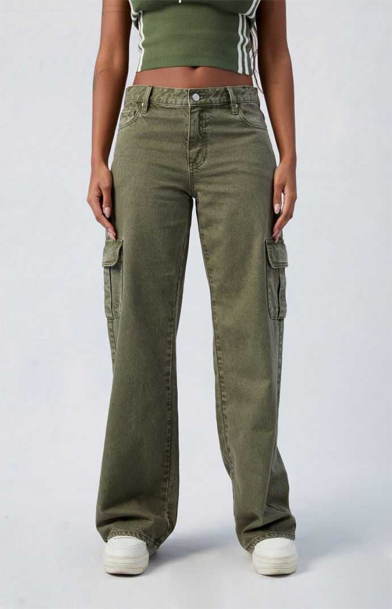 Pantalones PacSun Green Low Rise Extreme gy Cargo Mujer Verde | YNLKC2647