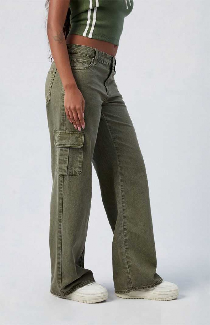 Pantalones PacSun Green Low Rise Extreme gy Cargo Mujer Verde | YNLKC2647