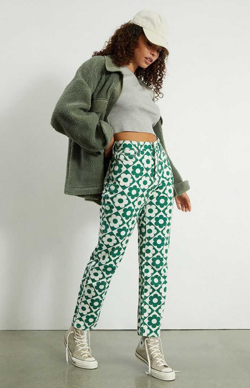 Pantalones PacSun Green & White Daisy High Waisted Directo Leg Mujer Verde Blancas | HKBSQ4130