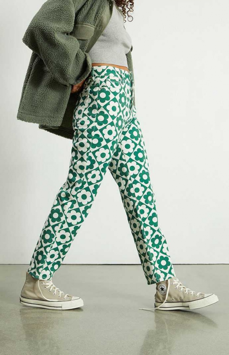 Pantalones PacSun Green & White Daisy High Waisted Directo Leg Mujer Verde Blancas | HKBSQ4130